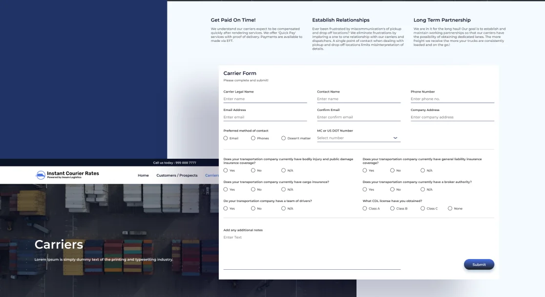 Instant courier quote platform